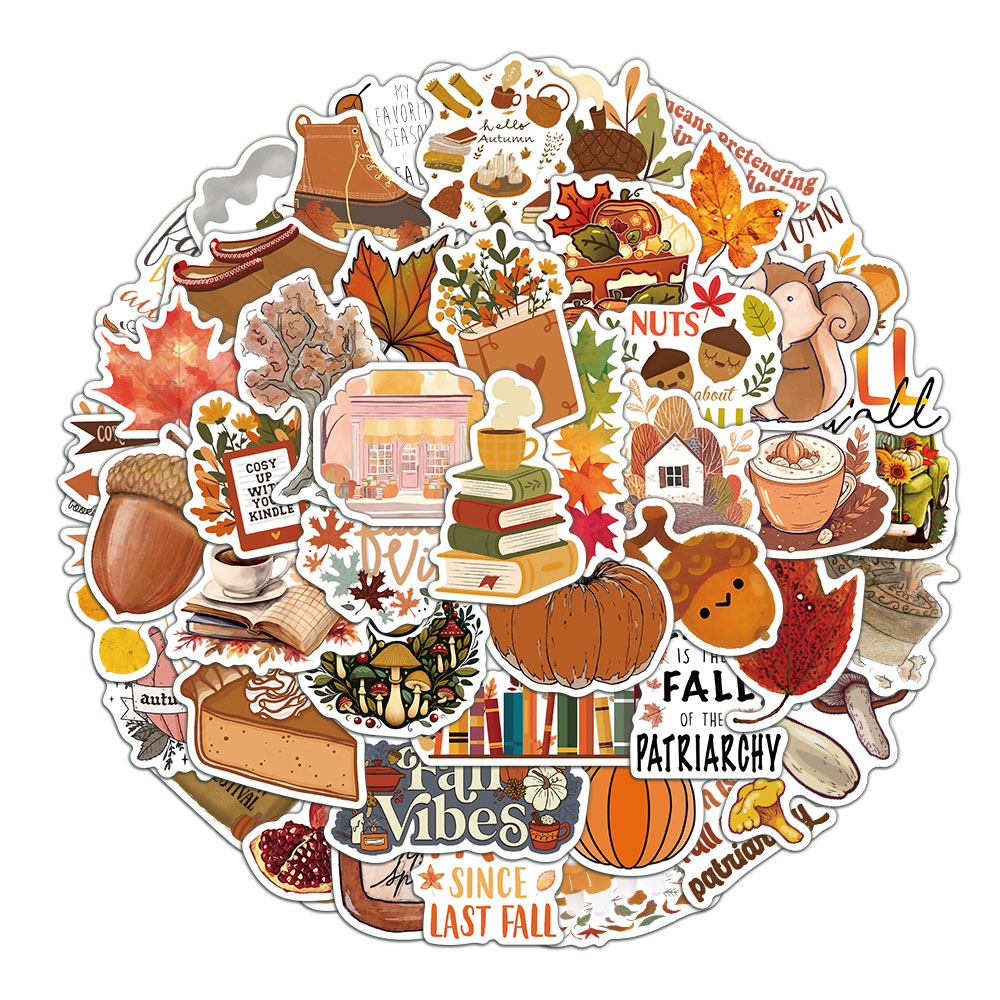 Plastic Cup 50Pcs - 50 buah stiker ilustrasi musim gugur