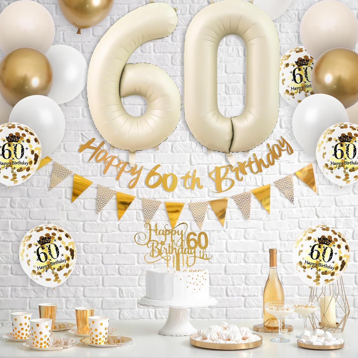 Party Banner Gold - Dekorasi Ulang Tahun ke-60 Warna Putih
