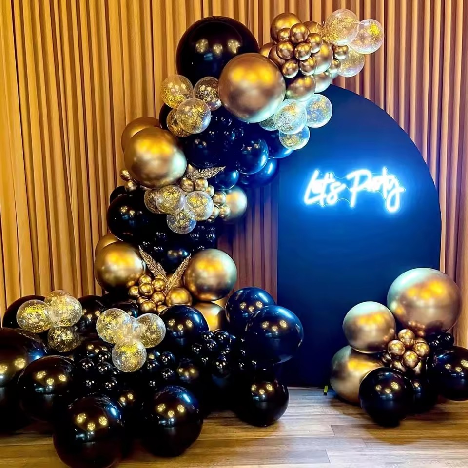 Party Banner Gold - 107pcs Banner Selamat Ulang Tahun Hitam,