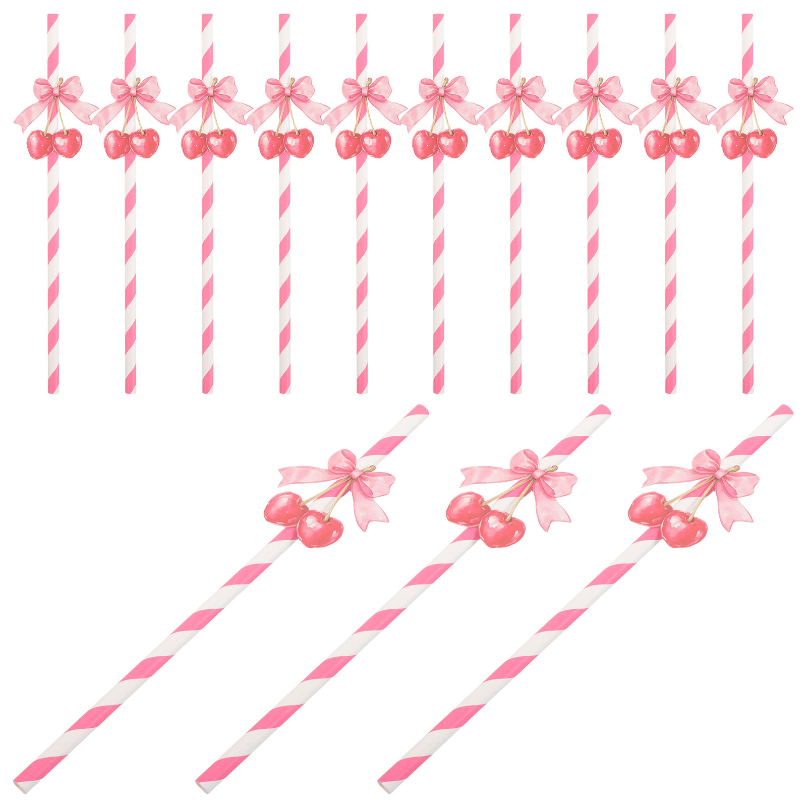 Paper Straw Color - 50 buah sedotan kertas bertema ceri,