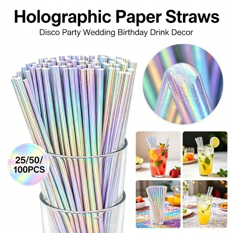 Paper Straw Color - 25/50/100 Buah Sedotan Kertas Laser Perak